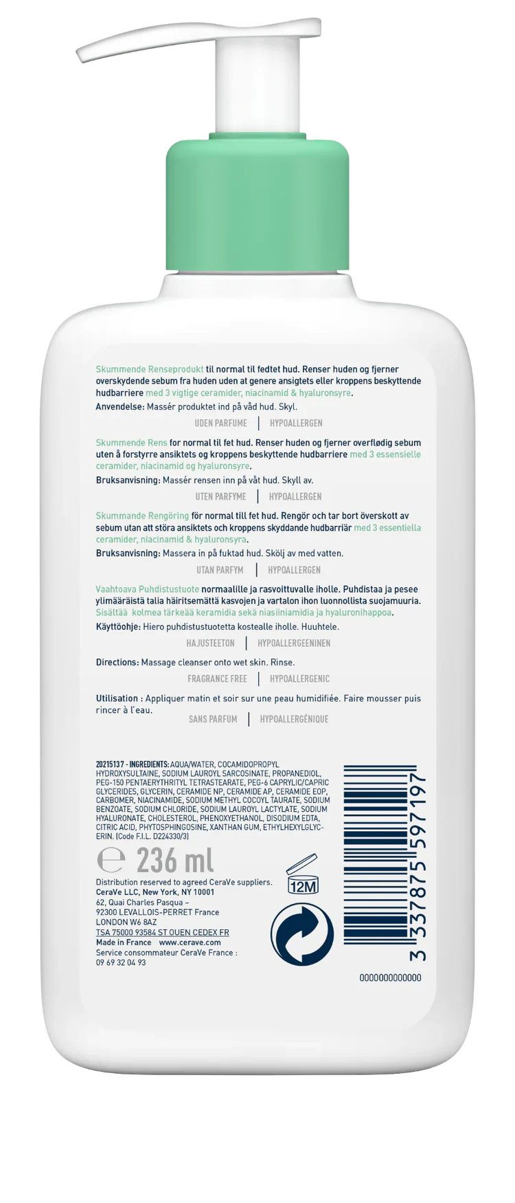 CeraVe Foaming Cleanser for Normal to Oily Skin-236ml