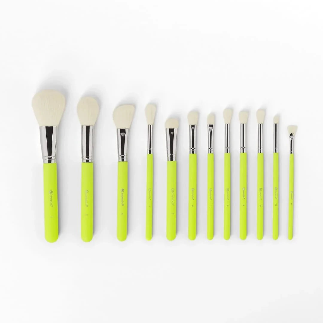 Bh Cosmetics Color Festival 12 Piece Makeup Brush Set – Bright Synthetic Brushes with Angled Brush Holder for Eyes & Face