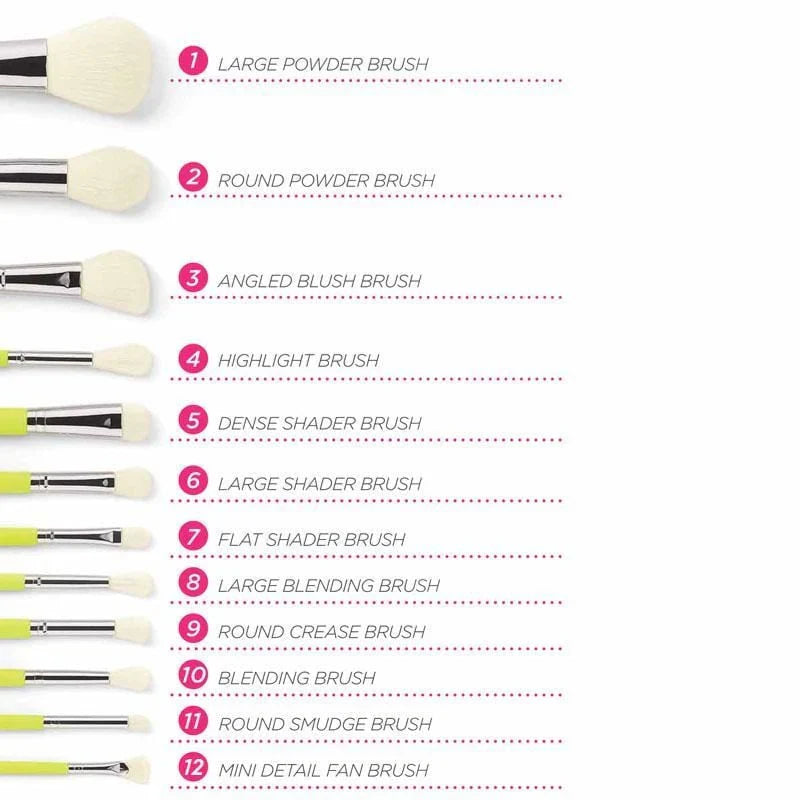 Bh Cosmetics Color Festival 12 Piece Makeup Brush Set – Bright Synthetic Brushes with Angled Brush Holder for Eyes & Face