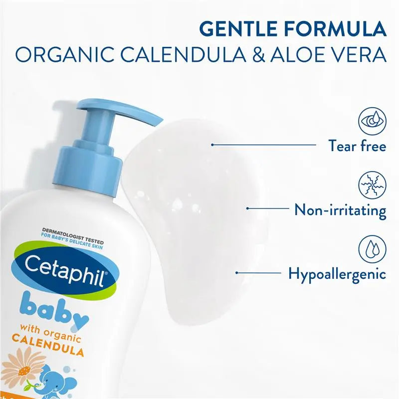 Cetaphil Baby Wash & Shampoo with Organic Calendula Tear-Free – 400ml | Gentle Skincare for Babies