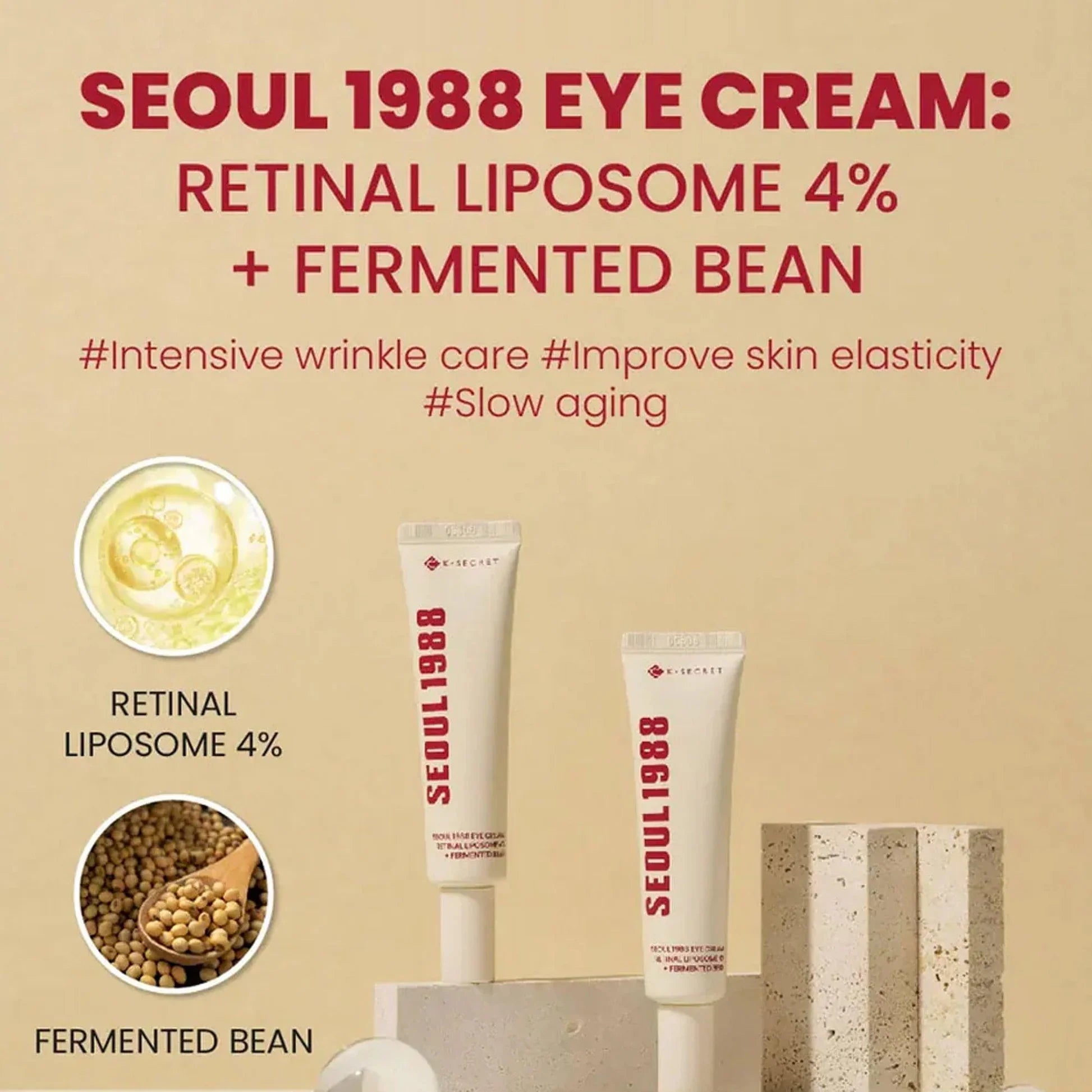 K-Secret Seoul 1988 Eye Cream with Retinal Liposome 4% + Fermented Bean – Anti-Aging & Brightening Eye Treatment 30ml
