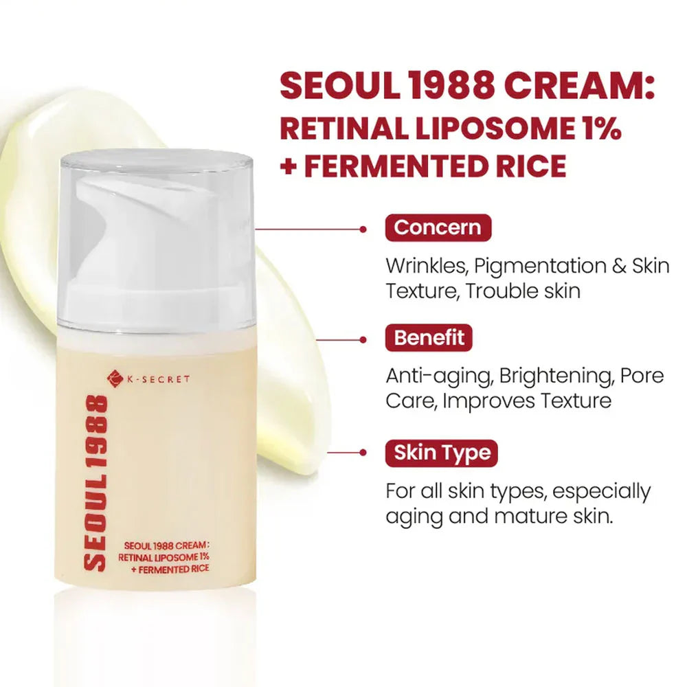 K-Secret Seoul 1988 Cream | Retinal Liposome 1% + Fermented Rice – 50ml Anti-Aging Moisturizer