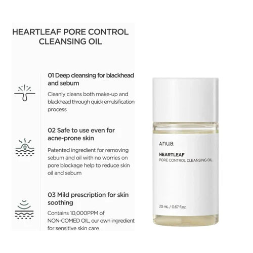 Anua Pore Control Cleansing Oil 20ml – Deep Cleansing, Pore Care & Oil Control for Clear Skin